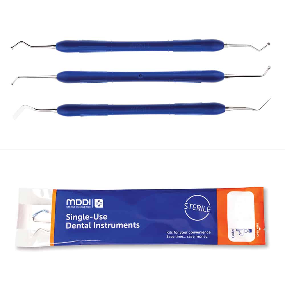 single use Flat Plastic, Ball Burnisher, Medium Spoon Excavator two piece dental restorative instrument kit