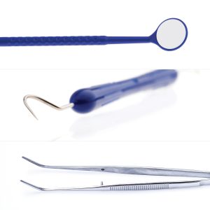 premium mirror, probe and london college tweezer 3 piece dental examination instrument kit