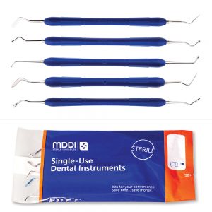 single use Flat Plastic, Ball Burnisher, Medium Spoon Excavator, Carver, Amalgam Plugger five piece dental restorative instrument kit