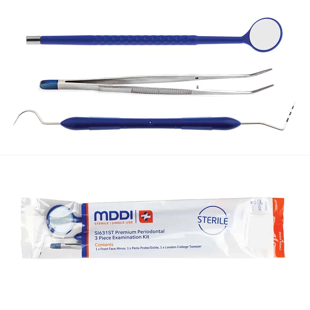 premium mirror, probe and london college tweezer 3 piece dental examination instrument kit